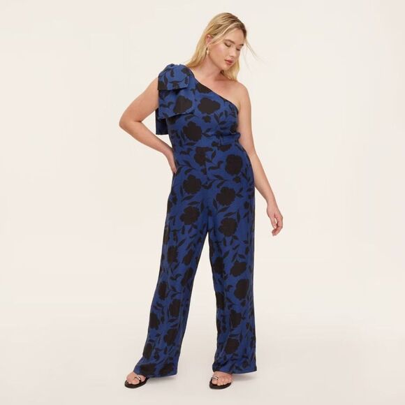 NWT Kate Spade New York Classic Rose Blue Black One Shoulder Jumpsuit Size 8 - Picture 1 of 7